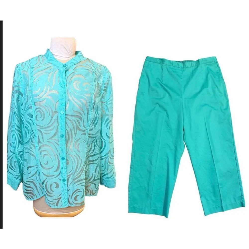 Alfred Dunner SheerโTop & Ankle Pants Sz. 16W Top 18W Pants Teal